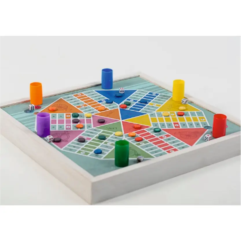 Modern Style Wooden Ludo High Quality Green Blue Pink Orange & White ...