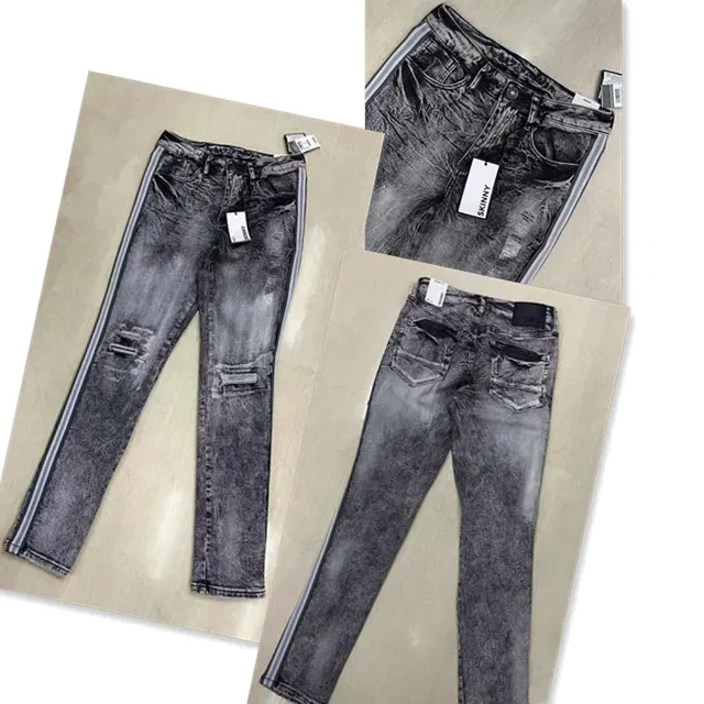 Wholesale Men's Skiny Jeans Side Line Ripped Dye Design Grey Colour Straight Cut Denim