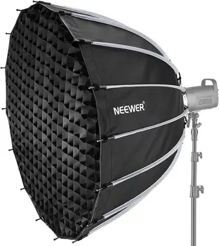 NEEWER 47.2inch/120cm Parabolic Softbox Quick Set up Quick Folding, with Diffusers/Honeycomb Grid/Bag, Compatible with Aputure