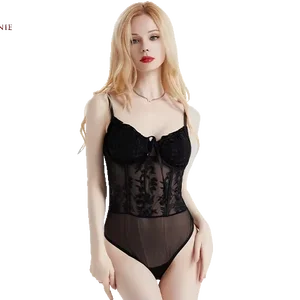 Black Lace Embroidery Jumpsuit Set Hot Selling Soft Comfortable V Neck Halter Transparent Women's Sexy Underwear
