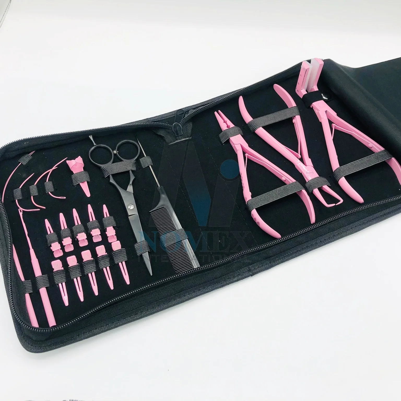 Professional Baby Pink Hair Extension Tools Kit With Hair Cutting