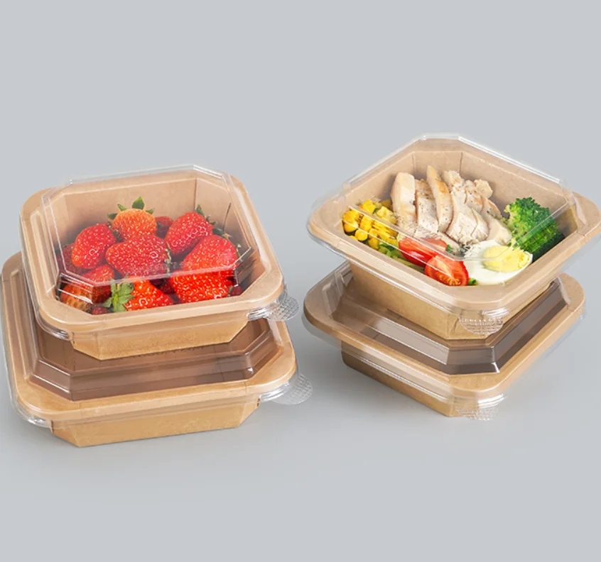 Disposable Paper Food Containers Soup Bowls Large Paper Bowls Leakproof Square Kraft Paper Bowl