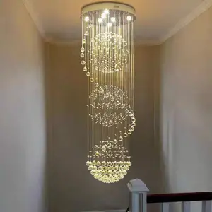 Custom Hotel Large Gold Long Chandeliers Ceiling Luxury Hanging Pendant Lights Lighting Led Staircase Modern Crystal Chandelier