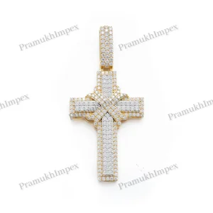Luxury Gold Plated Sterling Silver Moissanite Jesus Cross Pendant Unique Religious Jewelry Design Men Women Party Wear Hip Hop