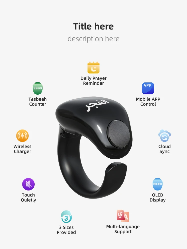 Weslamic Itasbih Zikir Anneau universel OEM Anneaux intelligents électroniques musulmans Anneau islamique Tasbih pour horloge Azan Tasbeeh