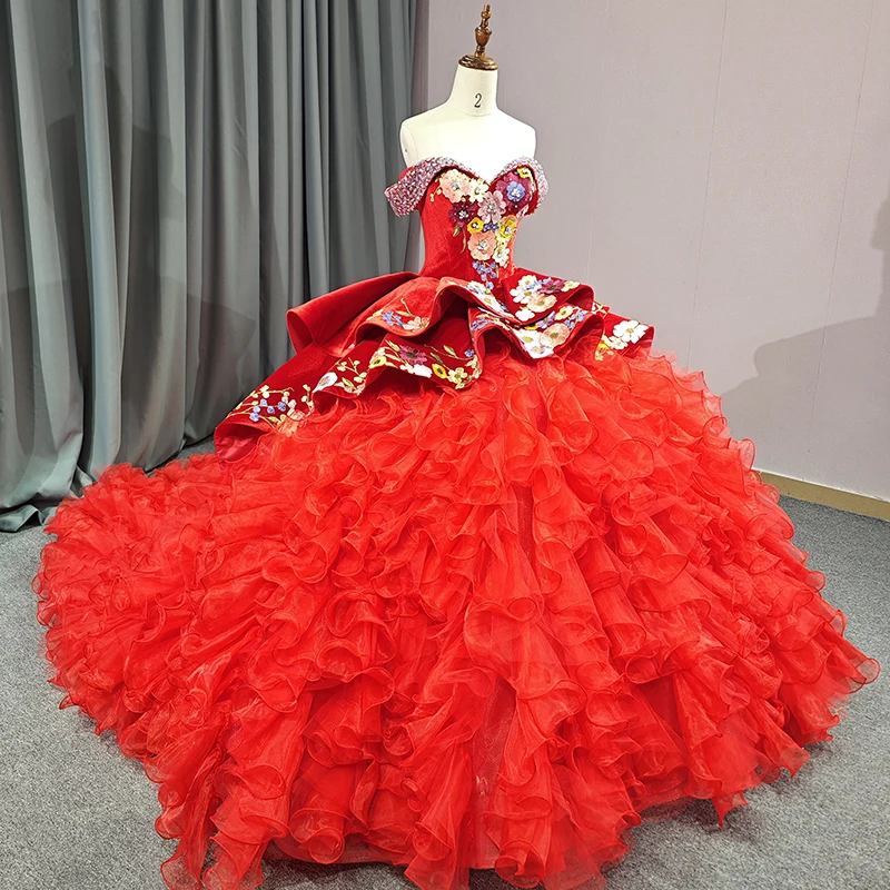 strapless open back dress Red Removable Cape Quinceanera Dresses Lace Applique Princess Dresses   vigocouture