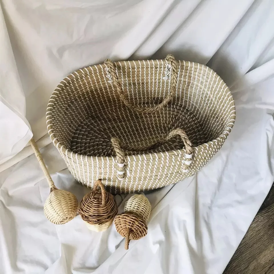 Seagrass Diaper Caddy Organizer basket junian home arts