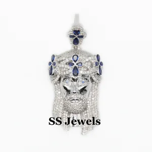 Unisex 925 Sterling Silver Rhodium Plated Jesus Pendant Claw Setting Custom Iced Religious Hip Hop Jewelry Moissanite Necklaces