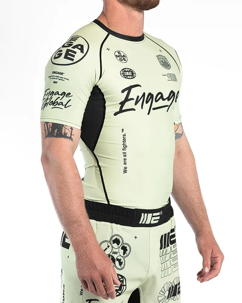 Custom Printed Rash Guard Sublimation Printed Rashguard Mma Rushguard Bjj OEM Mma Rashguard for Men Short Sleeve Rash Guard