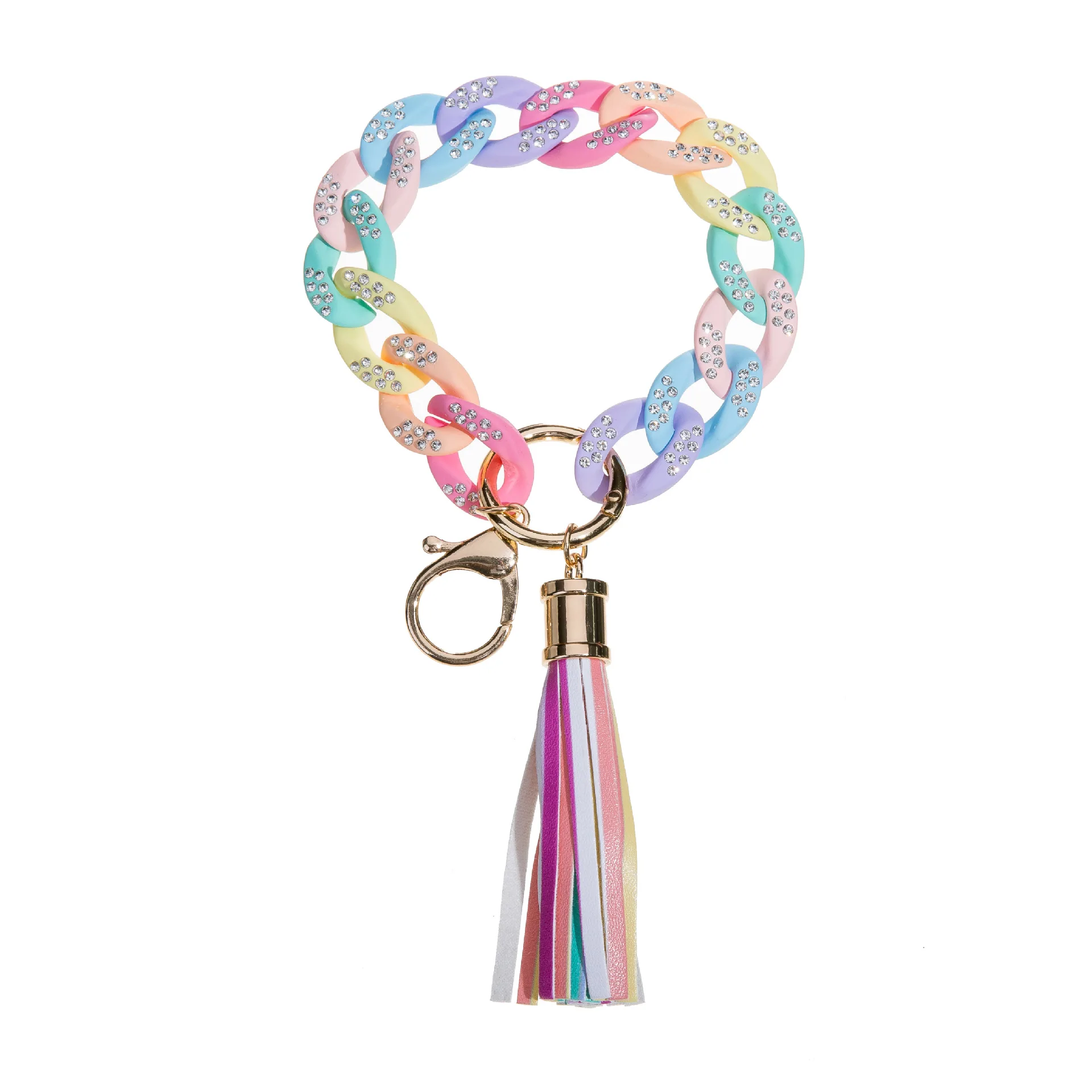 Link Chain Wristlet Keychain for Women Acrylic Bangle Key Ring Chunky Chain Link Bracelet Car Keys Bangle Circle Wrist Key Rings