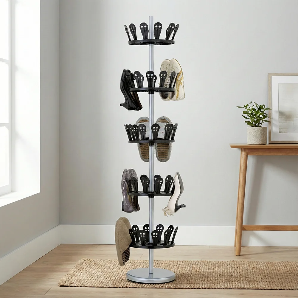 Best SALE Shelf Wholesale Taiwan Household Storage Manufacturer DIY Modern Rotating 5 Tier Metal Revolving Shoe Rack Entry