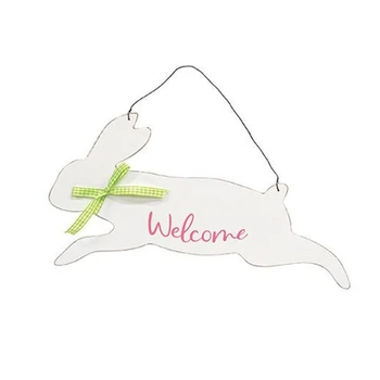 The Best Welcome Jumping Bunny Sign Is A Decorative Wooden Sign In The ...