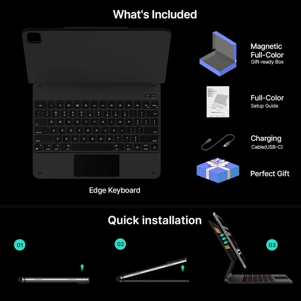 product magic keyboard case for ipad pro 13 inch m4 2024 11 inch backlit colors pen holder multi touch trackpad magnetic stand laudtec-8