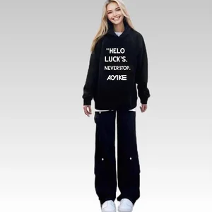 Women's Casual Fashion 2026F/W Hip-Hop Black Velvet Sweatshirt Oversize Mid-Length Hooded with Hip-Covering Thickened Hoodie