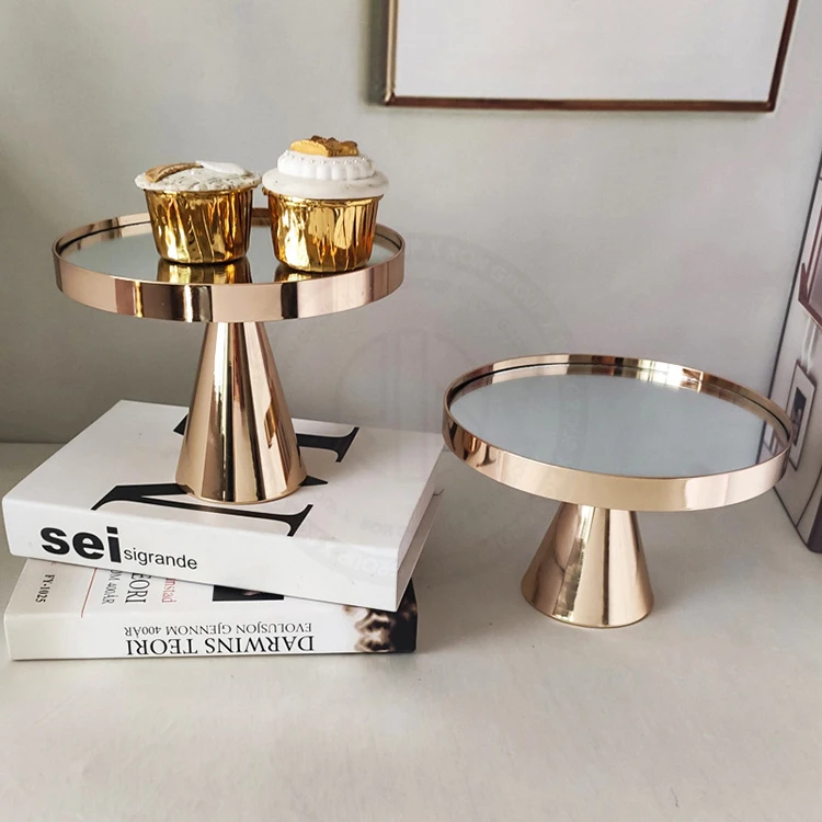 Luxury Mirror Cake Stand Party Dessert Display Wedding Round Gold Cake Pedestal Metal Cake Stand Set Decorating