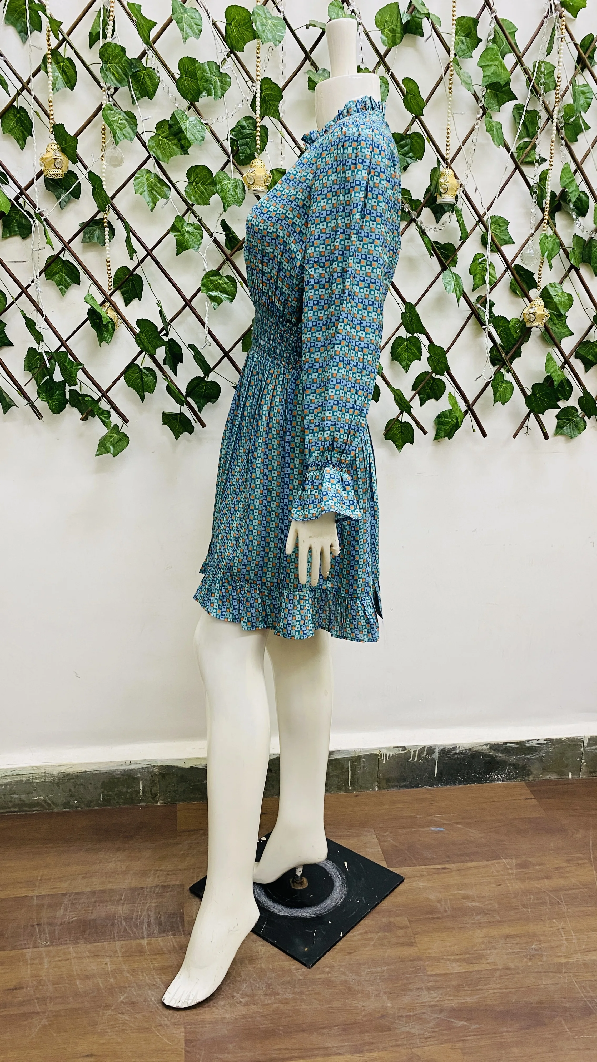 Export Selling Digital Printed V Neck Layered Crepe Fit and Flare Dress for Party and Casual Wear Available at Bulk Quantity