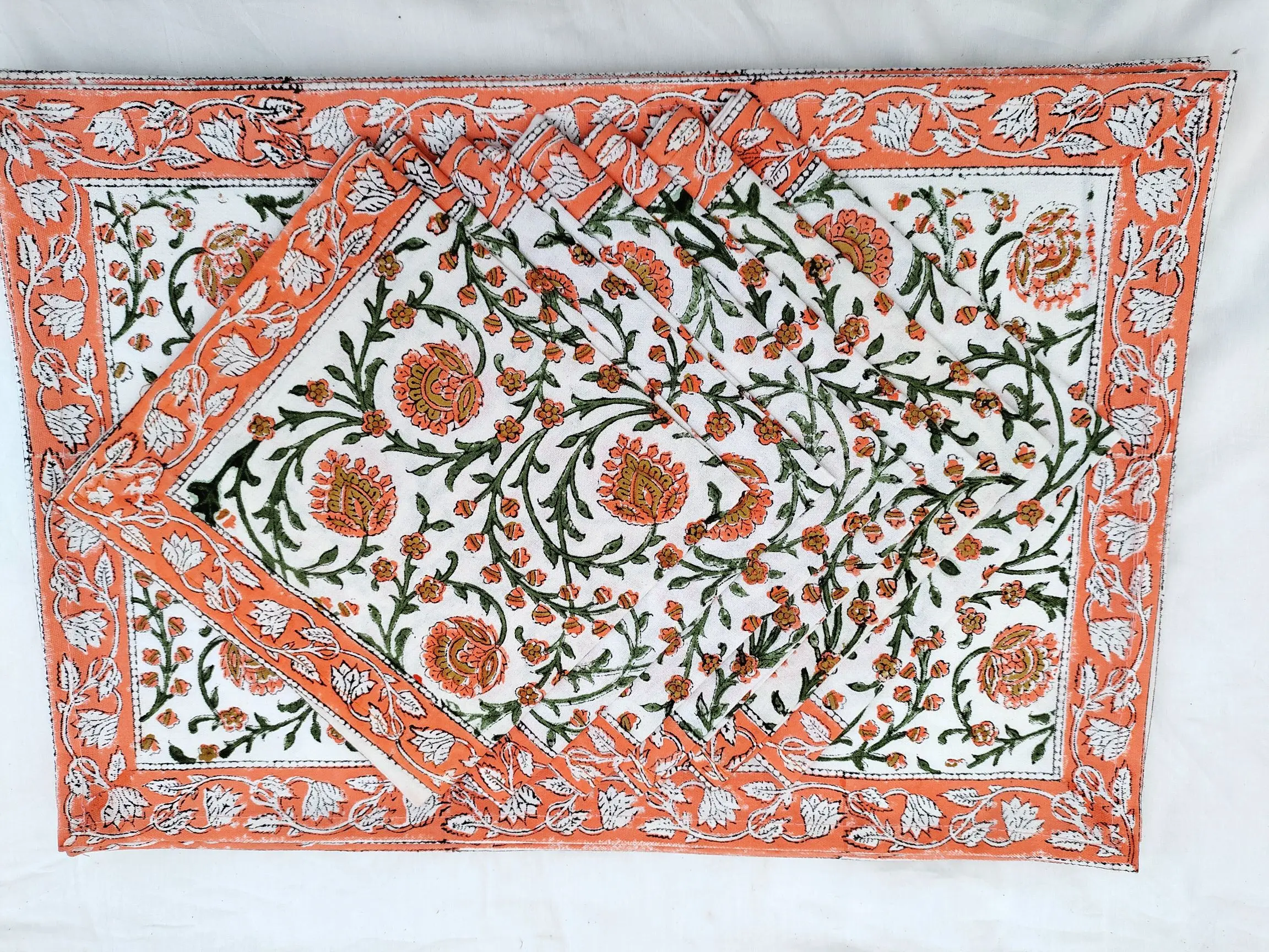 Ri Mats Peach Colors Dining Table Placemats Indian Cotton Hand Block