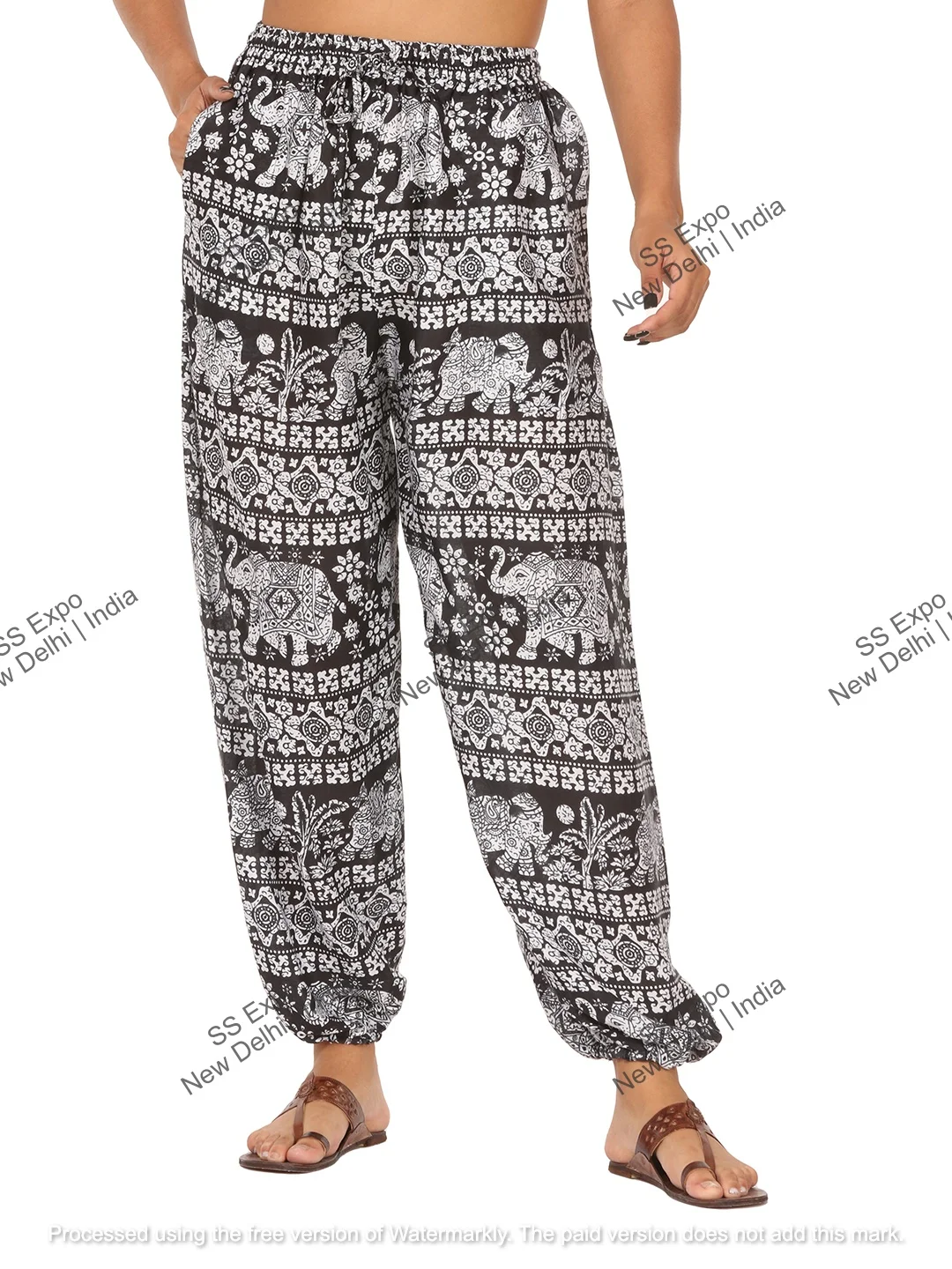 Free Size Elephant Print Balloon Harem Pants Women Comfortable Cotton Cargo Pants Hippy Boho Streetwear Style Summer Winter