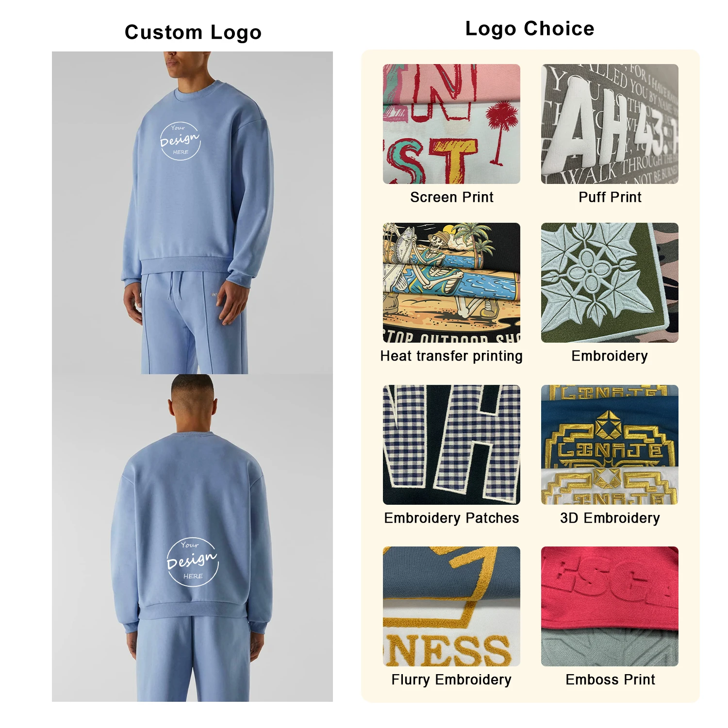 High Quality Men’s Oversized Cotton Sweatshirt Crew Neck Long Sleeve Fleece Pullover