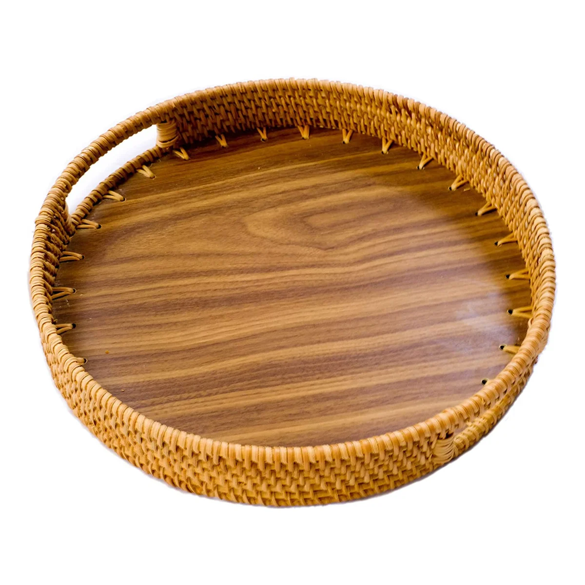 Modern Design Round Water Hyacinth Serving Tray With 5 Compartments For