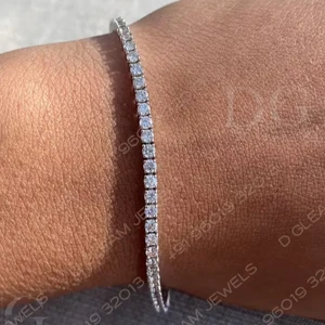 4 Carat Classic Gold-Plated 925 Sterling Silver Tennis Bracelet High Quality Cut Moissanite Handmade for Parties