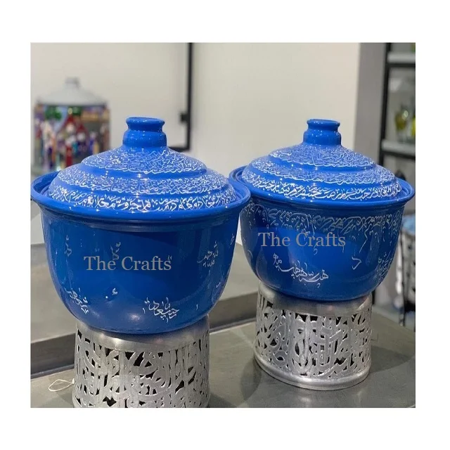 Islamic Design Metal Serving Dish for Ramadan and Eid Special Usage Hotelware Food Serving Dish With Moon Shape Knob