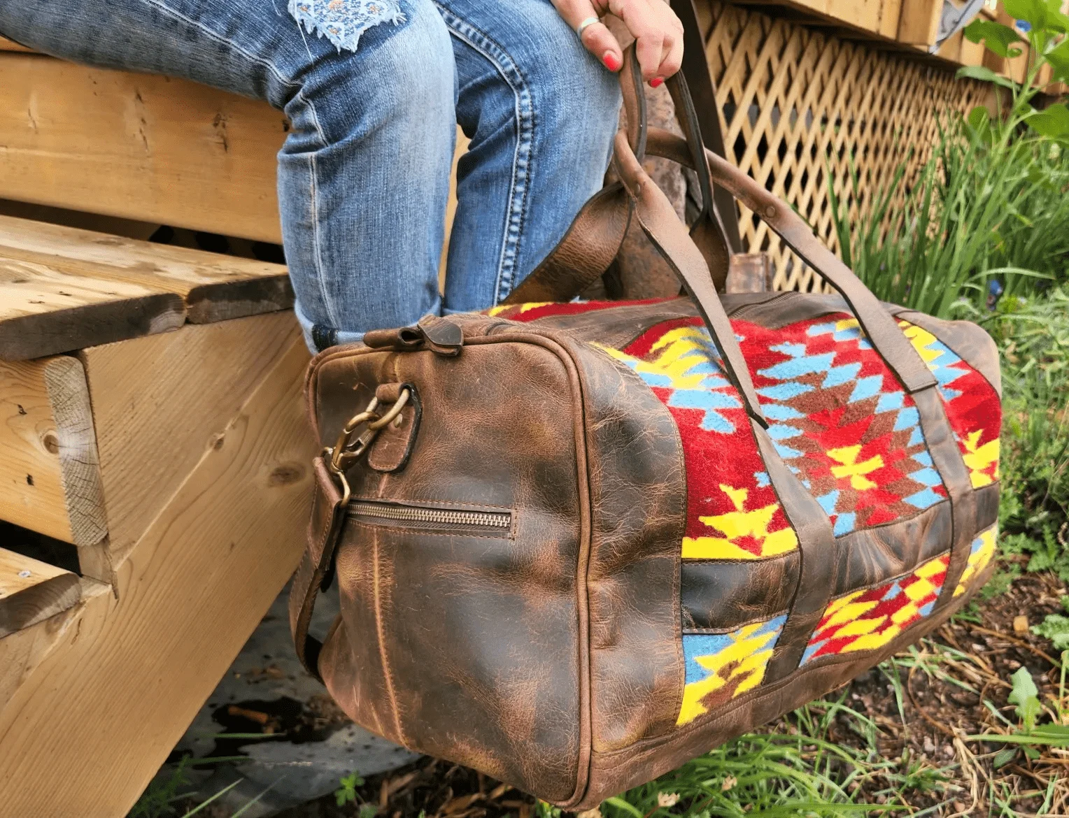 Leather Saddle Blanket Duffel Bag- The Old West Leather Wool Duffel Bag ...