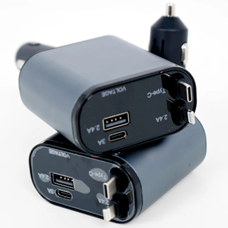 Retractable Car Charger USB Type C Cable Fast Charge Cord Cigarette Lighter Adapter 4 in 1 for Iphone Samsung Phone Charger 60w