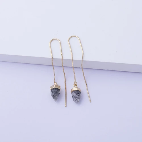New Design Natural Faceted Dot Quartz Bullet Shape Threader Earrings