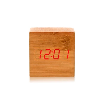 Latest Wooden Digital Alarm Clock Cube Little LED Table Clocks USB Battery Powered with Adjustable Brightness