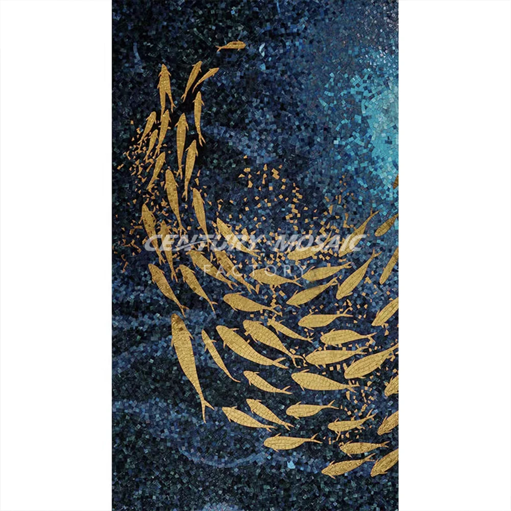Centurymosaic Customized Handmade Fish Picture Patterns Glass Mural Art Mosaic Tile for Wall Thailand Factory