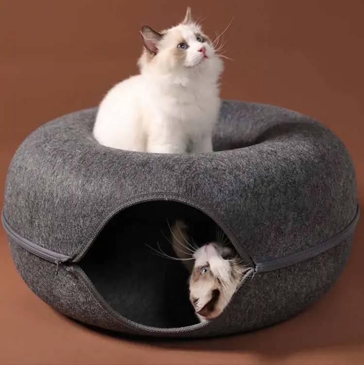 Pet Cat Tunnel Felt Vogue Donut Shape Removable Zippered Kitten