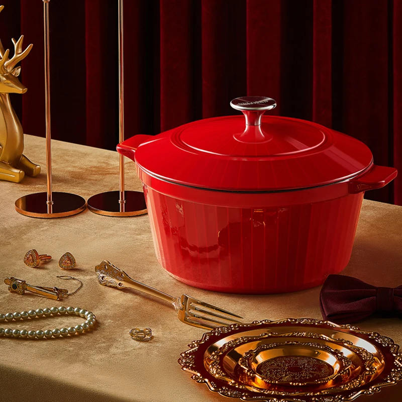 Velosan Cast Iron Cookware With Loop Handles For Gas Electric And Ceramic Stoves Red Enamel