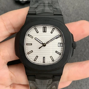 NewBlue Carbon Fiber Case Barrel-Shaped Rubber Strap Mechanical Watch Three-Eye Design Vintage Party Retro Automatic Men's Watch