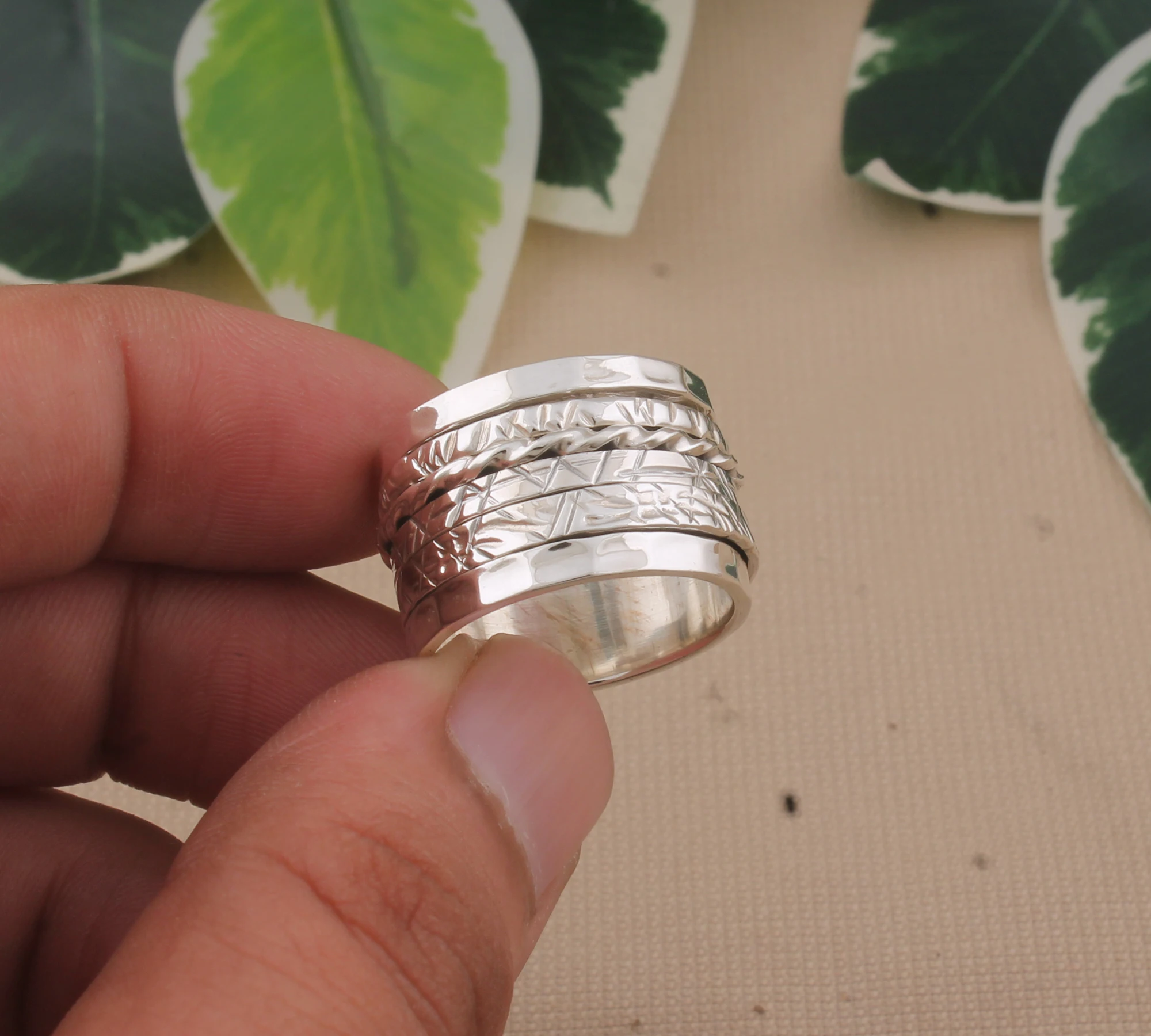 925 Sterling Silver Fidget Spinner Ring, Handmade Worry Ring ...