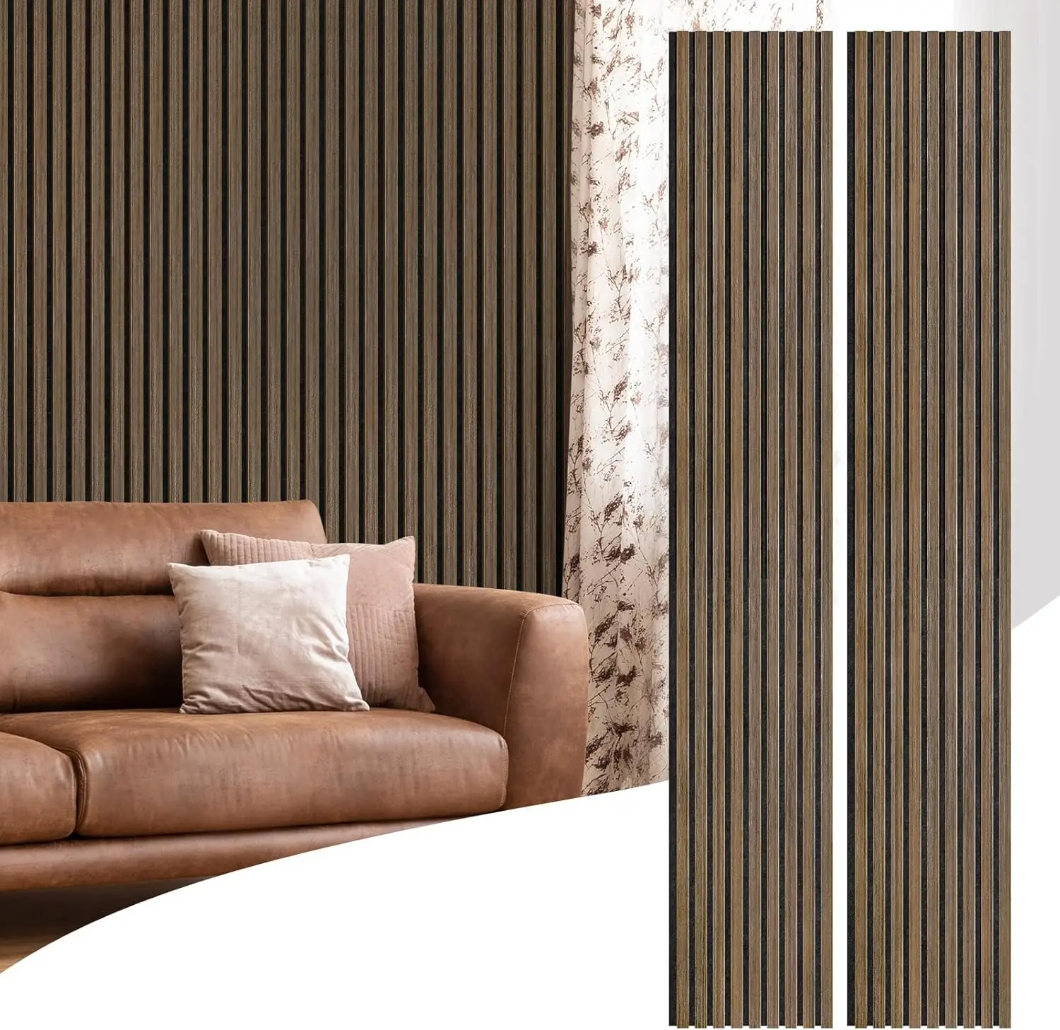 Modern Acoustic Slat Wood MDF Panels with 80% Noise Reduction Deep Walnut Finish for Home Office and Cinema Soundproofing supplier
