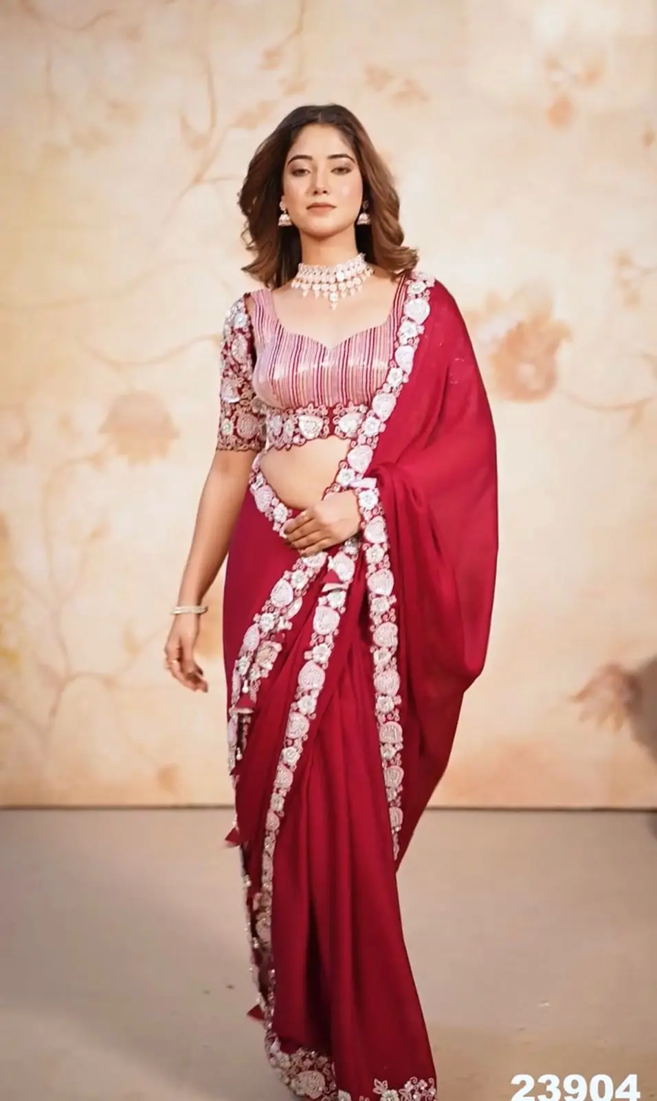 BOLLWOOD SEQUNCE SAREE WITH STICH BLOUSE in RED COLOUR SARI