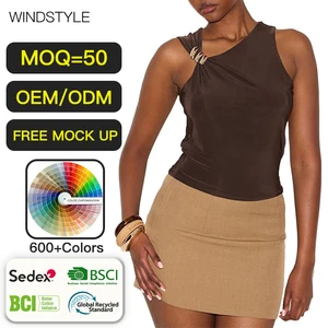 Women's Summer Casual Streetwear Sexy Simple Solid Color Spandex Silk Fabric Fitted Plain Technics Top Version