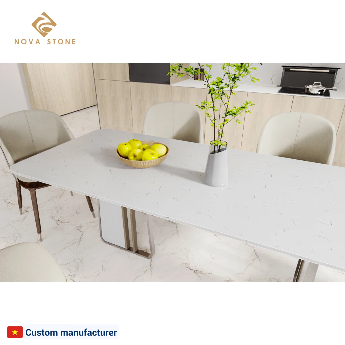 Carrara Quartz Top Dining Table Waterproof Seater White Modern