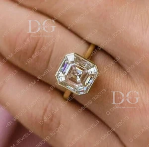 2.5 CT Asscher Cut Engagement Bezel Set 14K Solid Gold Wedding Ring for Her Anniversary Gift for Parties Colorless Diamond