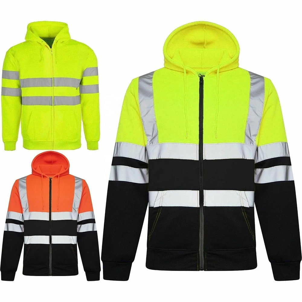 Custom Hi Viz Visibility Safety Hoodie Zipped Jacket Work Hooded 2023 High Quality Top Design 1155