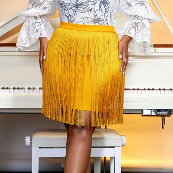 Spring Summer Gold High Waist Bodycon Women Fringe Skirts Plus Size