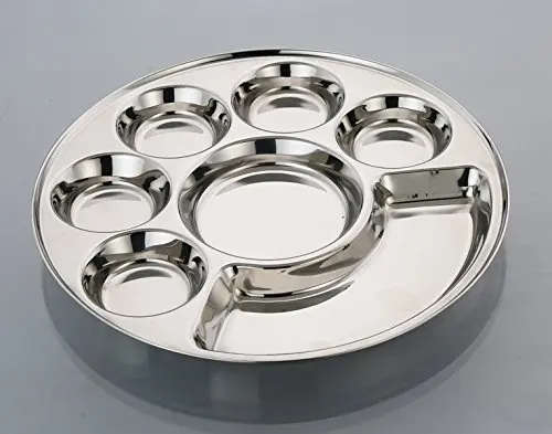 Aluminum  Rectangular Platter CU Hammer - Mess Tray - Dinner Plate Divided /Thali/Mess Tray Set Silver
