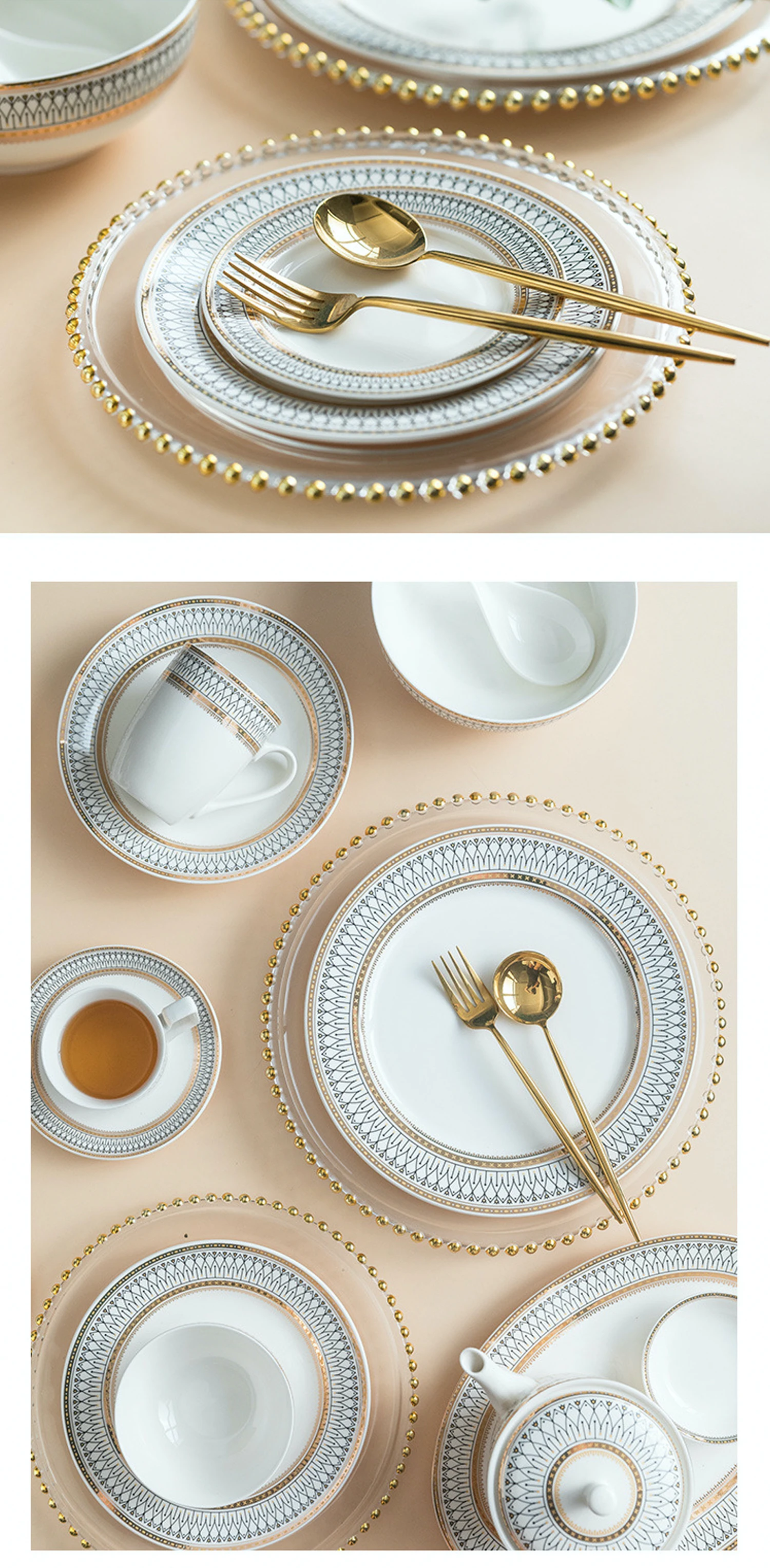 Western Wholesale Luxury Gold Rim Bone China Porcelain Ceramic Party