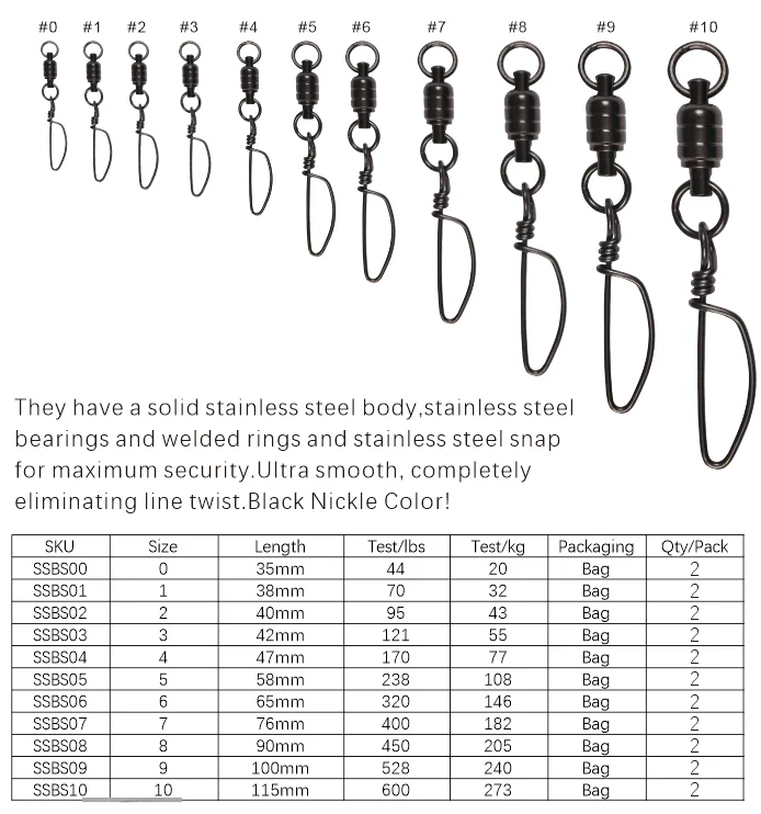 Offshore Trolling Fishing Stainless Steel Ball Bearing Snap Swivels