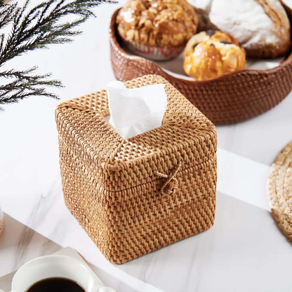 Brown Rattan Cylinder Tissue Holder For Kitchen And Home Decor,Elegant ...