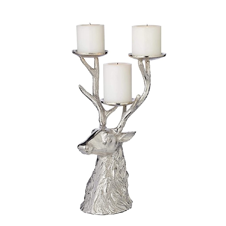 Lot 6 Bougeoirs Candélabres Renne Cerf – Godinger Plaqué Argent, 12 Pouces
