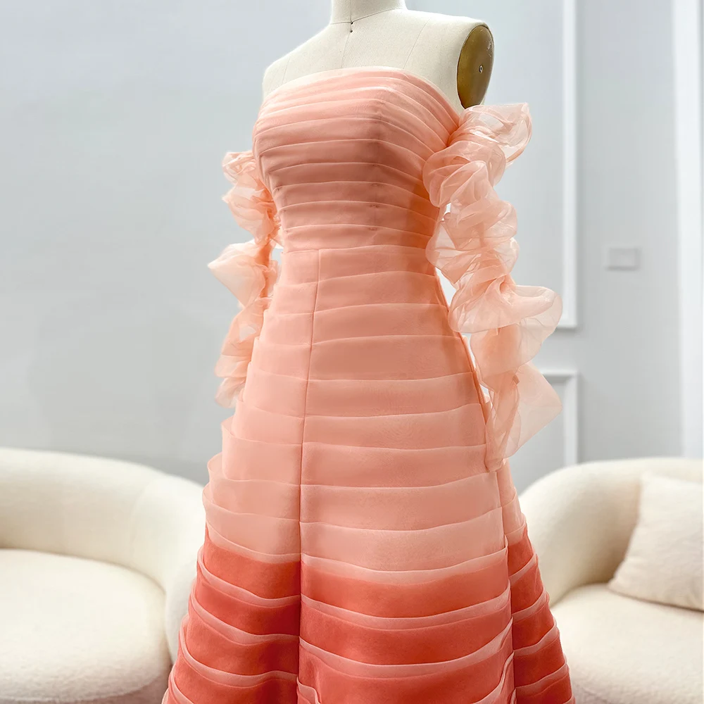 Jancember SF061 Formal Ruched Gradient Color Off Shoulder Evening Party Prom Dresses for Women
