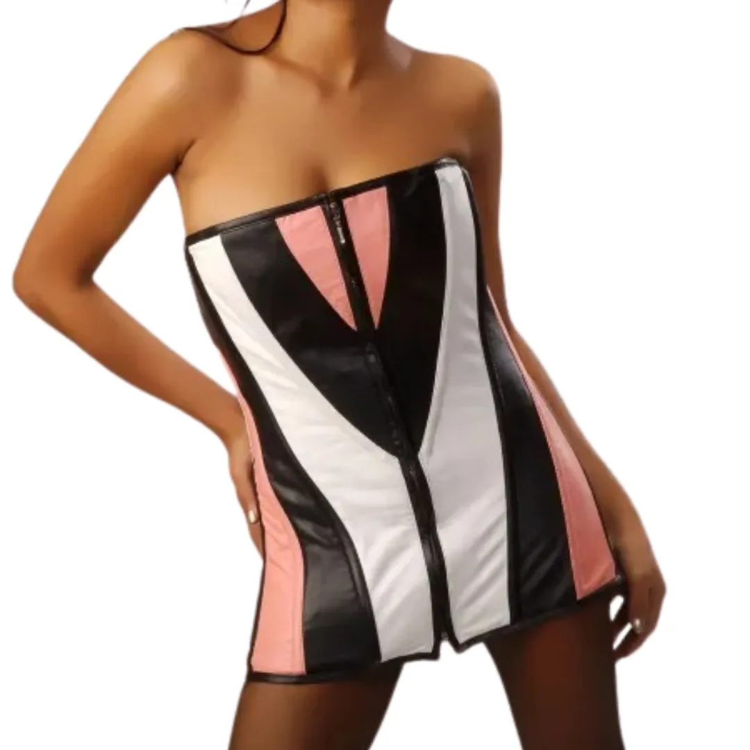 Classy Strapless Real Leather Corset Mini Dress Womens Clubwear Fetish Fashion Boutique Wholesale