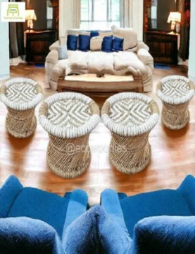 Design Bamboo Cane Stool Living Room Sitting Round Ottoman Family Party ...